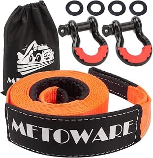 METOWARE Heavy Duty Tow Strap Recovery Kit with D Ring Shack